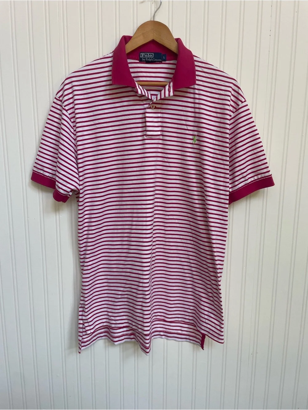 Polo by Ralph Lauren Pink/White Striped shirt w/ green embroidery Men’s Large